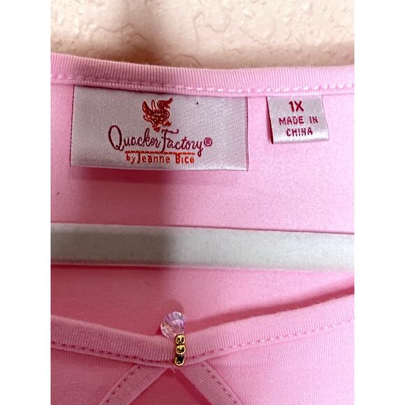 Quaker Factory womens size 1X tunic pink fireflies butterflies pastel - Picture 10 of 11